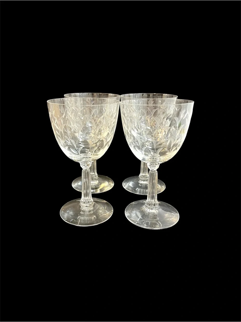 Set Of 4 Vintage Fostoria Sprite Clear Etched Crystal Water Goblets 6 1/4